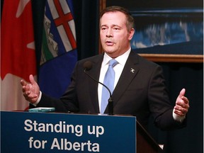 Alberta Premier Jason Kenney speaks to media in Calgary in May.