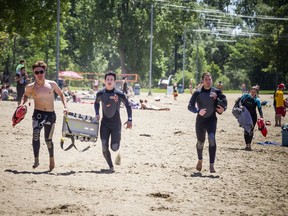 Lifeguards training on Mooney's Bay beach.