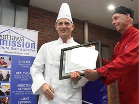 Jaison Sullivan with Chef Rick Watson, director of food services at the Ottawa Mission: Jaison is one of the graduates of the Mission's food services training program.
