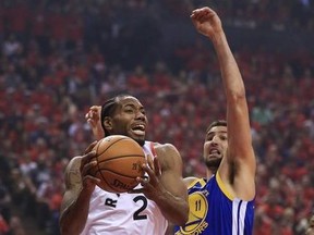 Toronto Raptors forward Kawhi Leonard in action, as the Toronto Raptors take on the Golden State Warriors in Game 5 of the NBA Finals at Scotiabank Arena, in Toronto, Ont. on Monday June 10, 2019.