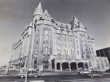Chateau Laurier Hotel seen from across at Confederation Square, early 1970s.