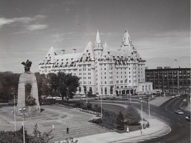 Chateau Laurier Hotel seen across Confederation Square , early 1970s.