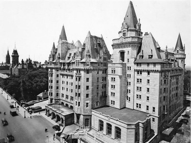 Chateau Laurier Hotel looking west toward Parliament Hill, 1929.