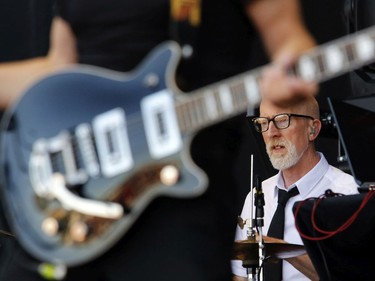 Drummer David Baynton-Power performs with the band "James" at Bluesfest in Ottawa on Sunday.