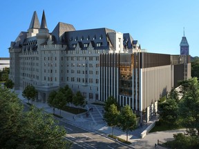 Château Laurier renderings of the proposed addition at the back.