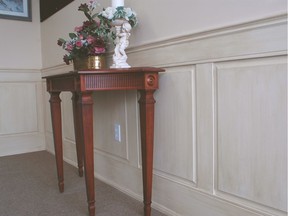 This solid wood wainscoting installation comes from a kit. Ready-made parts make it much easier for homeowners to do their own installations. Steve Maxwell photo