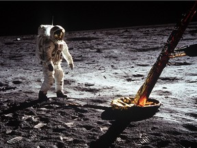 Edwin 'Buzz' Aldrin on the surface of the moon, July 20, 1969.