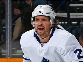 Ron Hainsey #2 of the Toronto Maple Leafs skates against the Nashville Predators during the first period at Bridgestone Arena on March 19, 2019 in Nashville, Tennessee.
