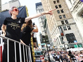Megan Rapinoe celebrates during the U.S. Women's National Soccer Team Victory Parade and City Hall Ceremony on July 10, 2019 in New York City.