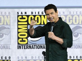 Tom Cruise speaks at the "Top Gun: Maverick" panel during 2019 Comic-Con International at San Diego Convention Center on Thursday in San Diego, California.