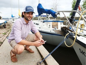 Adam Allore, founder of the Wavve boating app, is seen here at the Britannia Yacht Club on Friday.