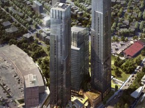 This rendering shows the developer's plans to build a three-tower complex with buildings of 65, 56 and 27 storeys at 900 Albert St., near the Bayview Confederation Line and Trillium Line station. Local residents were opposed.