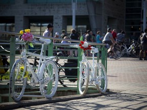 A second ghost bike has been added in front of city hall.    Ashley Fraser/Postmedia