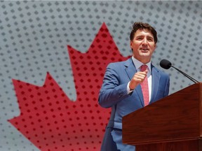FILE PHOTO: Prime Minister Justin Trudeau speaks during Canada Day festivities on Parliament Hill in Ottawa, Ontario, Canada July 1, 2019.