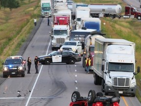 OPP investigate a serious collision on Highway 401 near Deseronto on Friday, July 12, 2019.