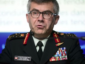 Lieutenant-General Paul Wynnyk, Vice Chief of the Defence Staff, speaks during a press conference to address the findings in the 2018 Statistics Canada Survey on Sexual Misconduct in the Canadian Armed Forces at National Defence Headquarters in Ottawa on Wednesday, May 22, 2019. Wynnyk, second-in-command of the Canadian military, is resigning his post.