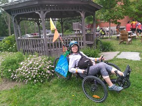 Thuy Do on her recumbent 'Catrike.' It is customized to meet the needs of its rider. It was stolen recently in Sandy Hill.