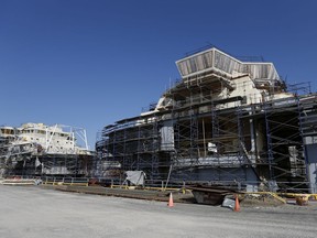A ship in construction is seen at the Davie shipyard in Levis, April 30, 2013.