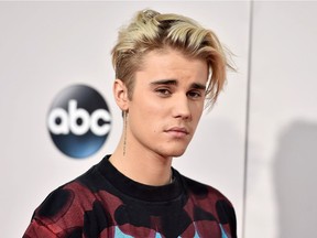 In this Nov. 22, 2015 file photo, Justin Bieber arrives at the American Music Awards at the Microsoft Theater in Los Angeles.