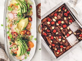 Sesame-Ginger Avocado Fennel Salad, left, and Vegan Date Brownies from Love and Lemons Every Day.