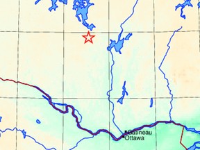 Area of magnitude 4 quake 70 km northwest of Maniwaki.