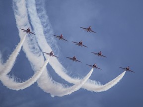 The power and speed of the Hawk jets allows the Red Arrows to perform a wide range of aerobatic manoeuvers.