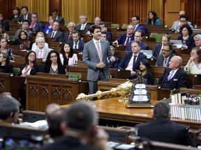 Canada's Prime Minister Justin Trudeau speaks during Question Period in the House of Commons on Parliament Hill in Ottawa, Ontario, Canada, June 11, 2019. Members of Parliament who have decided not to run for re-election this fall will cash in a cumulative $1.6 million in severance payments, and millions more will likely be paid out after the election.