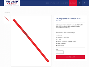 U.S. President Donald Trump is using branded plastic straws in his re-election campaign to counter what his campaign manager calls "liberal paper straws."