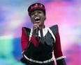 Janelle Monáe sings during her set on Day 2 of the Osheaga Music and Arts Festival at Parc Jean-Drapeau in Montreal Saturday, August 3, 2019.