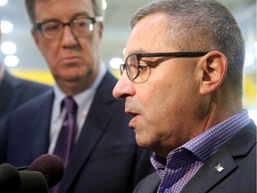 Ottawa City Manager Steve Kanellakos (right), shown here with Mayor Jim Watson, recently offered up more detail on the contract to extend the Trillium Line.