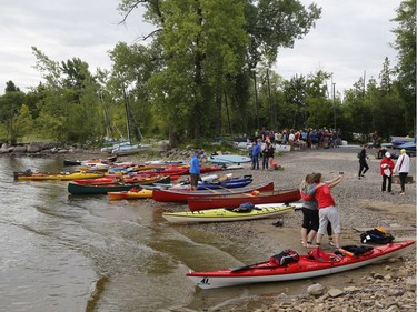 Canoeists prepare for the Ottawa River Riverkeeper swim on Saturday, August 10, 2019.