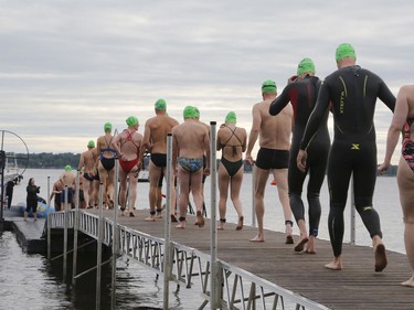Swimmers arrive at the start of the Ottawa River Riverkeeper swim on Saturday, August 10, 2019.