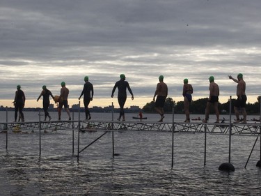 Swimmers arrive at the start of the Ottawa River Riverkeeper swim on Saturday, August 10, 2019.