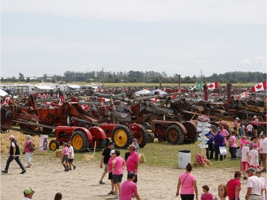 250 threshing machines attempt to break the world record by operating simultaneously on the same site in St. Albert on Sunday, August 11, 2019.