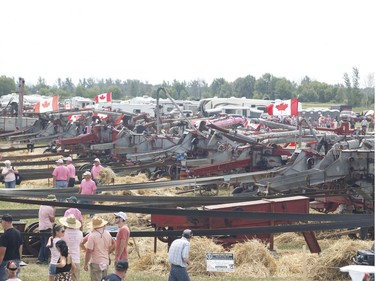 250 threshing machines attempt to break the world record by operating simultaneously on the same site in St. Albert on Sunday, August 11, 2019.