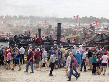 250 threshing machines attempt to break the world record by operating simultaneously on the same site in St. Albert on Sunday, August 11, 2019.