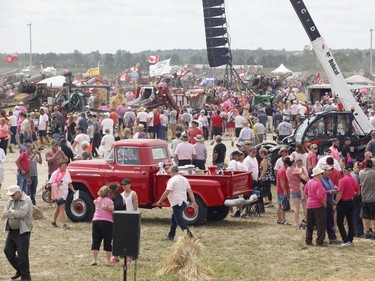 250 threshing machines attempt to break the world record by operating simultaneously on the same site in St. Albert on Sunday, August 11, 2019.