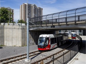 A train on the The Confederation Line LRT system near Lees Station in Ottawa on July 29, 2019.