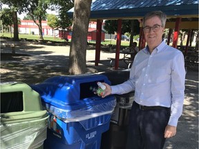 Mayor Jim Watson tours some recycling boxes in Brewer Park Tuesday. Source: Twitter