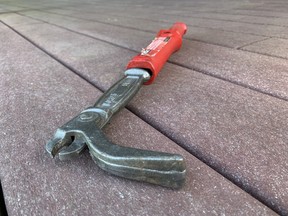 This nail puller is the ideal tool to help with demolition and renovation work. The pincers grab the nail below the head, allowing the nail to be levered out of the wood with the handle.