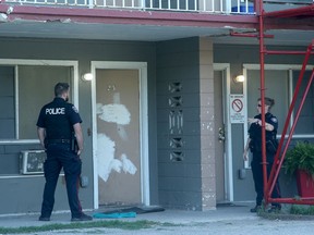 Police on the scene after a man was stabbed at a motel at 2200 Prince of Wales Drive Thursday morning.