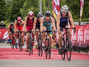 Competitors of the Youth and Junior Boys Enduro Race speed around Lansdowne Park during the event on Saturday.