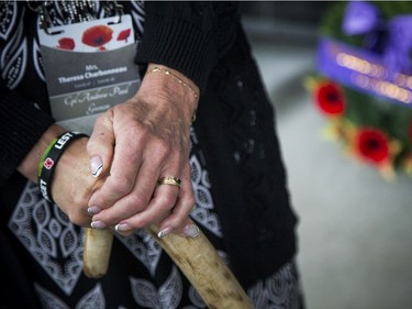 The Canadian Armed Forces paid tribute to Canada's Fallen in Afghanistan during a rededication ceremony of the Kandahar Cenotaph in the Afghanistan Memorial Hall at the National Defence Headquarters, Saturday August 17, 2019. Theresa Charbonneau, mother of the late Cpl Andrew Paul Grenon.