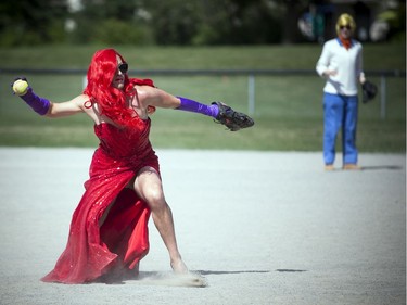Drag & Balls 2019, a charity softball event, was held Saturday to raise money for Bruce House. Zach Healy took part dressed as Jessica Rabbit.