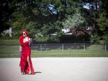 Drag & Balls 2019, a charity softball event, was held Saturday to raise money for Bruce House. Zach Healy, dressed as Jessica Rabbit.