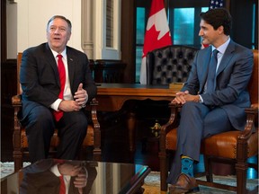 Canadian Prime Minister Justin Trudeau meets with US Secretary of State Mike Pompeo on August 22, 2019, in Ottawa.