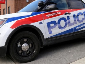A Kingston Police car sits in the parking lot of  the Scotiabank at 863 Princess Street  in Kingston on Monday, October 9 2018 after a bank robbery. ORG XMIT: wW7zENPEgXqLeTFG_wN3