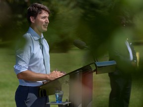 Prime Minister Justin Trudeau speaks about a watchdog's report that he breached ethics rules by trying to influence a corporate legal case regarding SNC-Lavalin, in Niagara-on-the-Lake, August 14.