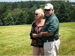 Nick and Bobbi Ercoline, the couple featured on the Woodstock album cover, pose together, at the site where the photo was taken 50 years ago, in Bethel, New York, U.S., June 12, 2019.