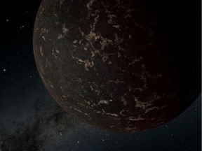 An artist's conception of an exoplanet beyond our own solar system known to astronomers as LHS 3844b, which lies about 48.6 light years from Earth.